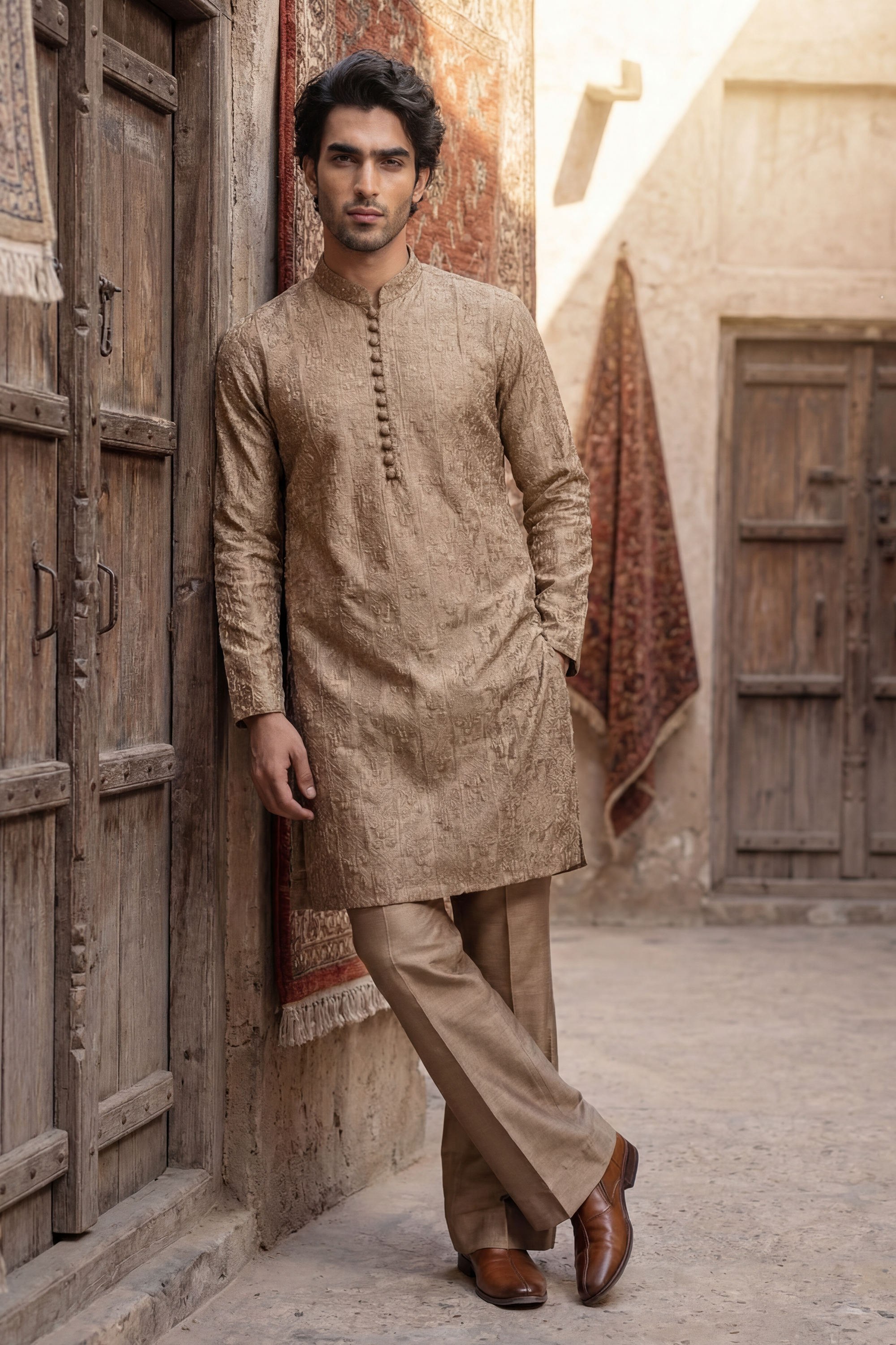Copper Brown Embroidered Kurta & Trouser Set