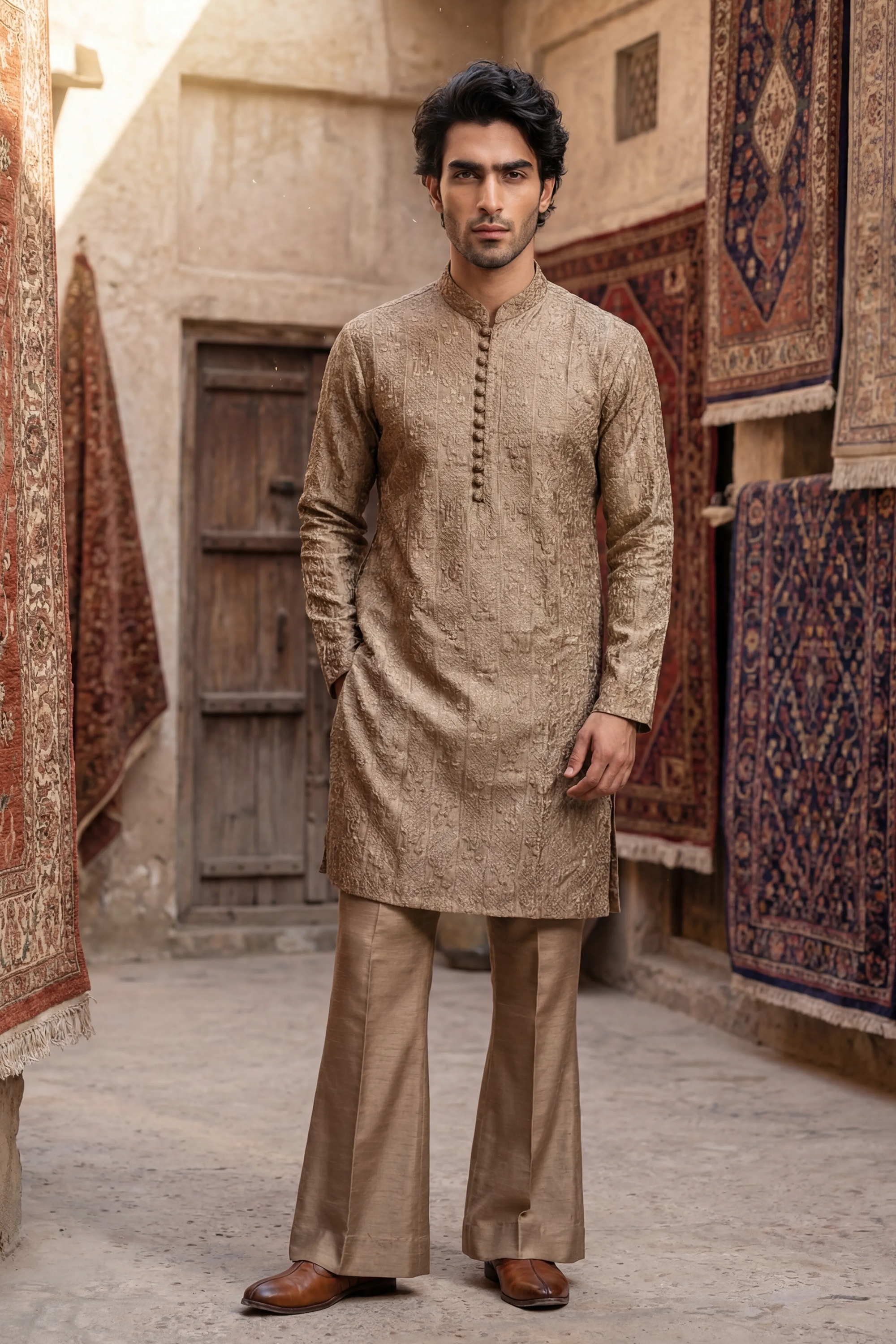 Copper Brown Embroidered Kurta & Trouser Set