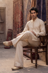 Light Beige Embroidered Kurta & Trouser Set