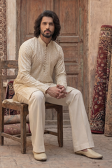 Light Cream Embroidered Kurta & Trouser Set
