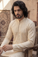 Light Cream Embroidered Kurta & Trouser Set