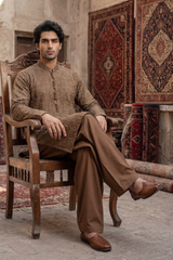 Dark Brown Embroidered Kurta & Trouser Set