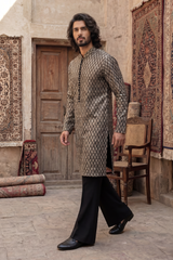 Gold & Black Embroidered Kurta & Trouser Set