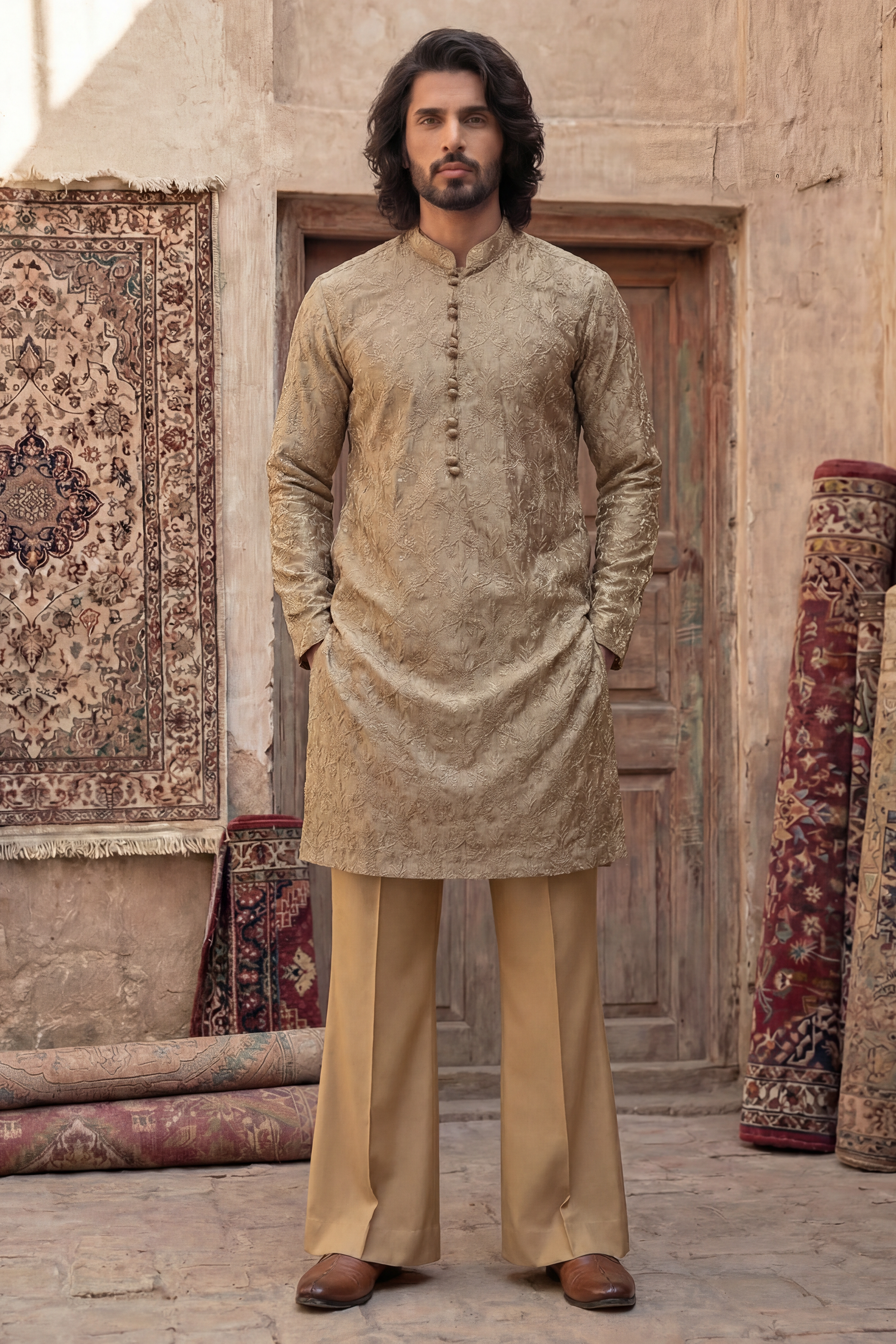 Copper Brown Embroidered Kurta & Trouser Set