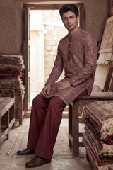 Red Wine Embroidered Kurta & Trouser Set