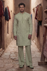 Olive Green Embroidered Kurta & Trouser Set