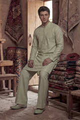 Olive Green Embroidered Kurta & Trouser Set