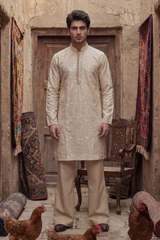Light Golden Embroidered Kurta & Trouser Set