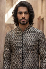 Gold & Black Embroidered Kurta & Trouser Set