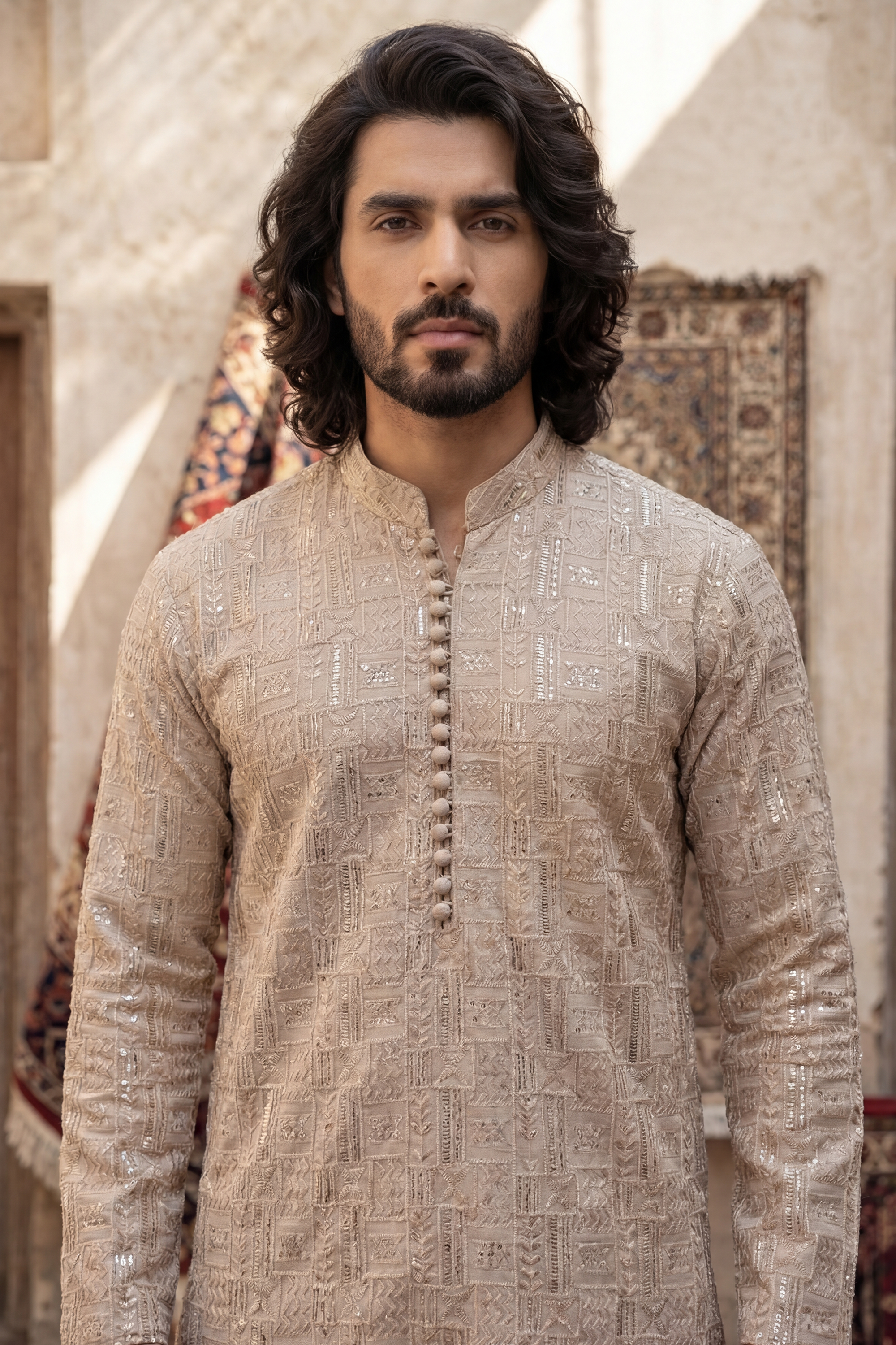 Sand Gold Embroidered Kurta & Trouser Set