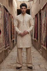 Light Golden Embroidered Kurta & Trouser Set