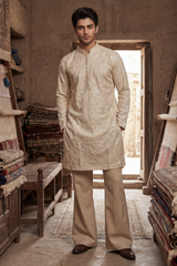 Light Golden Embroidered Kurta & Trouser Set