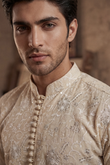 Light Golden Embroidered Kurta & Trouser Set
