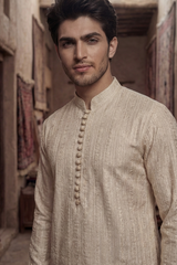 Light Golden Embroidered Kurta & Trouser Set
