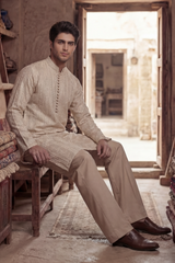 Light Golden Embroidered Kurta & Trouser Set