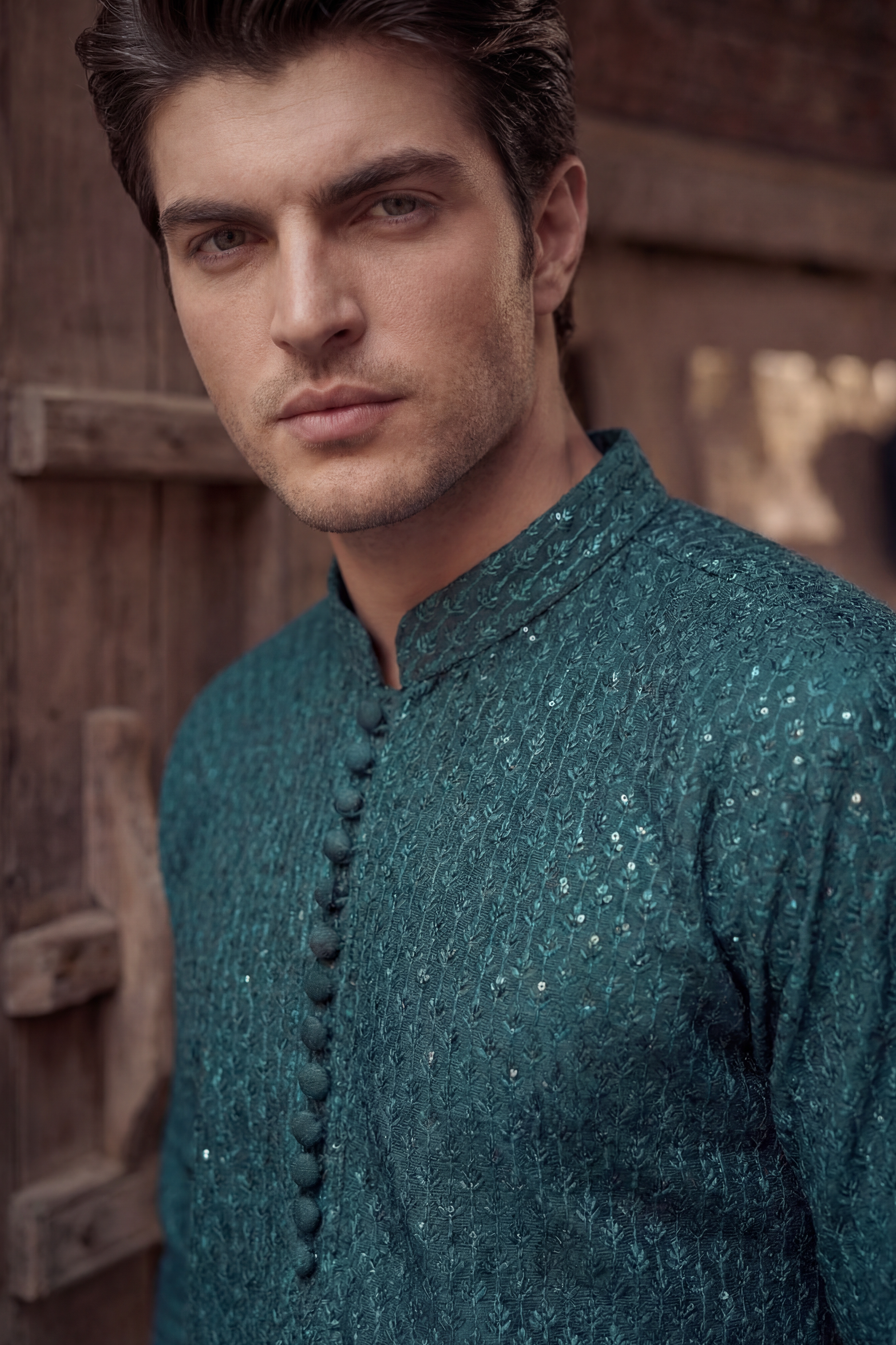 Teal Turquoise Embroidered Kurta & Trouser Set