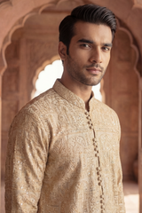 Light Golden Beige Sequin Embroidered Kurta Trouser Set
