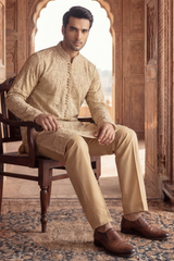 Light Golden Beige Sequin Embroidered Kurta Trouser Set