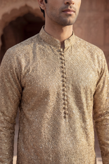 Honey Golden Sequin Embroidered Kurta Trouser Set