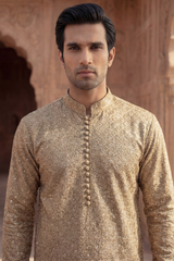 Honey Golden Sequin Embroidered Kurta Trouser Set