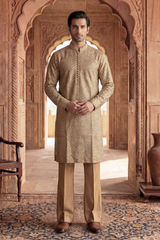 Honey Golden Sequin Embroidered Kurta Trouser Set