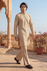 Soft Champagne Sequin Embroidered Kurta Trouser Set