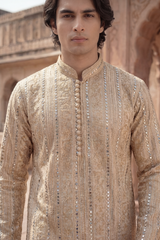 Soft Champagne Sequin Embroidered Kurta Trouser Set