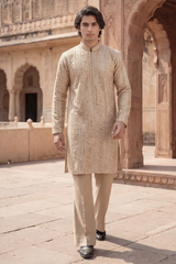 Soft Champagne Sequin Embroidered Kurta Trouser Set