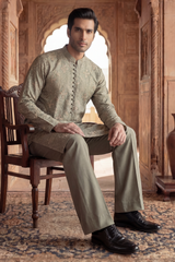 Light Olive Green Sequin Embroidered Kurta Trouser Set