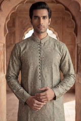 Light Olive Green Sequin Embroidered Kurta Trouser Set