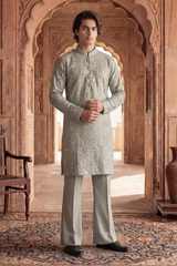 Soft Olive Green Sequin Embroidered Kurta Trouser Set