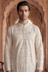 Pearl White Sequin Embroidered Kurta Trouser Set