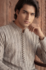 Light Warm Grey Sequin Embroidered Kurta Trouser Set
