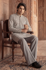 Light Warm Grey Sequin Embroidered Kurta Trouser Set