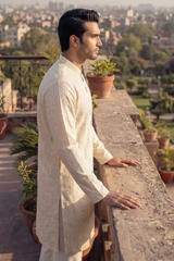 Off-White Beige Sequin Embroidered Kurta Trouser Set