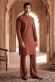 Tan Brown Sequin Embroidered Kurta Trouser Set
