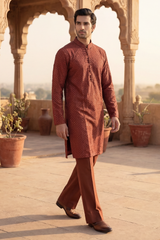 Tan Brown Sequin Embroidered Kurta Trouser Set