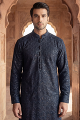 Dark Sapphire Sequin Embroidered Kurta Trouser Set