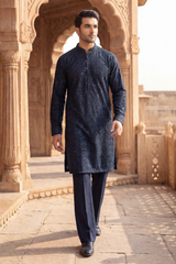 Dark Sapphire Sequin Embroidered Kurta Trouser Set