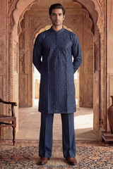 Navy Blue Sequin Embroidered Kurta Trouser Set