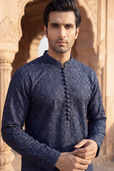 Navy Blue Sequin Embroidered Kurta Trouser Set