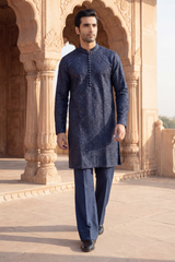 Navy Blue Sequin Embroidered Kurta Trouser Set