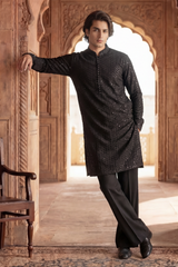Black Sequin Embroidered Kurta Trouser Set