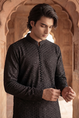 Black Sequin Embroidered Kurta Trouser Set