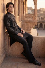 Black Sequin Embroidered Kurta Trouser Set