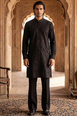 Black Floral Brocade Embroidered Kurta Trouser Set