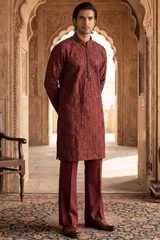 Dark Burgundy Sequin Embroidered Kurta Trouser Set