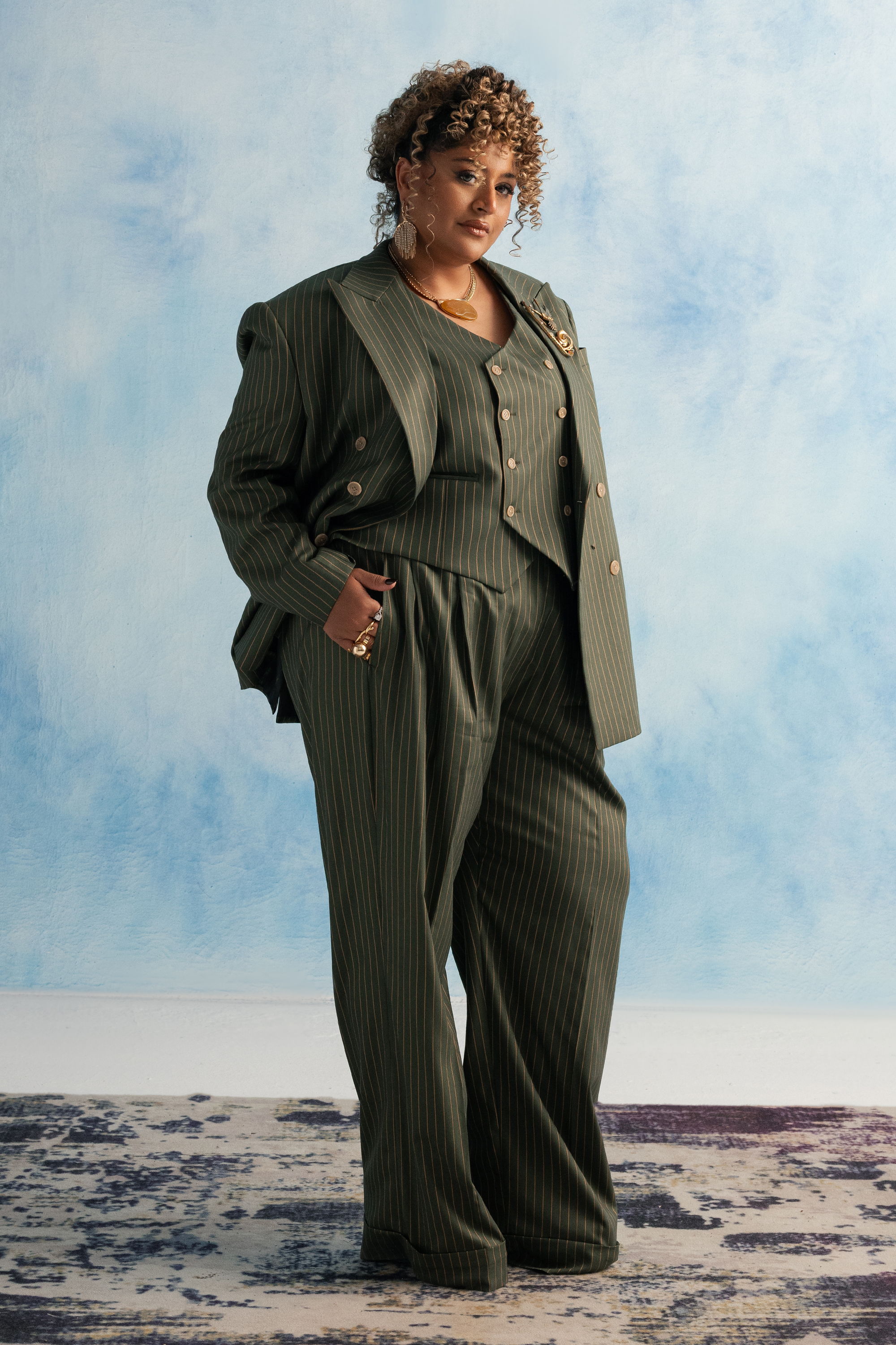 Deep Olive Pinstripe Suit