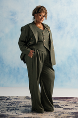 Deep Olive Pinstripe Suit