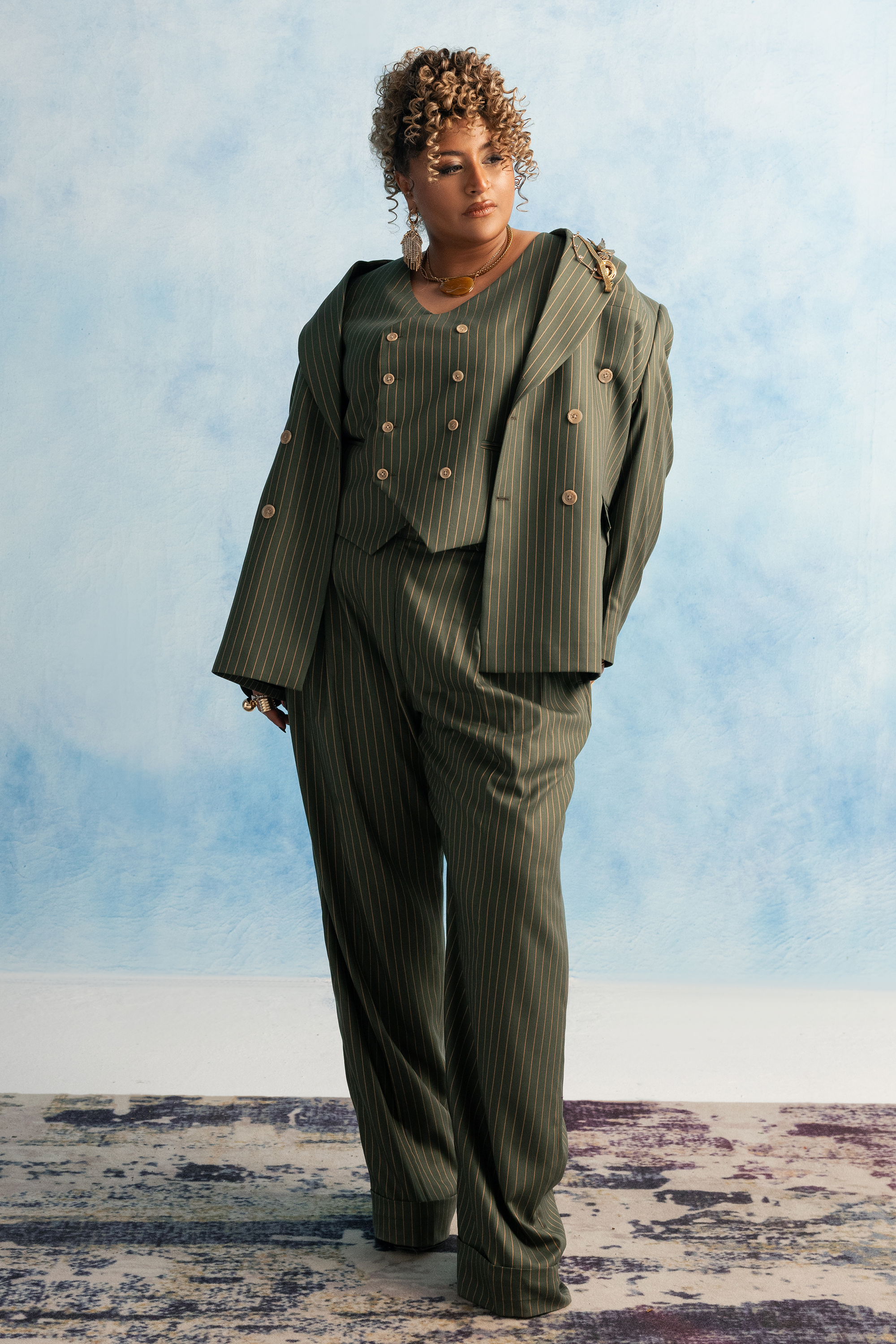 Deep Olive Pinstripe Suit